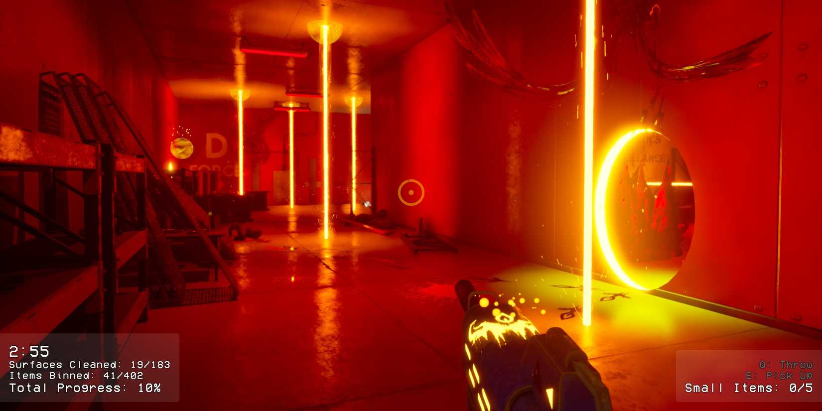 Backrooms Cleanup Crew: A cleaner encounters a room filled with lasers.