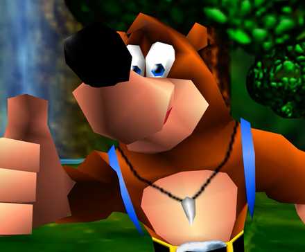 Banjo looking at the screen with a thumbs up