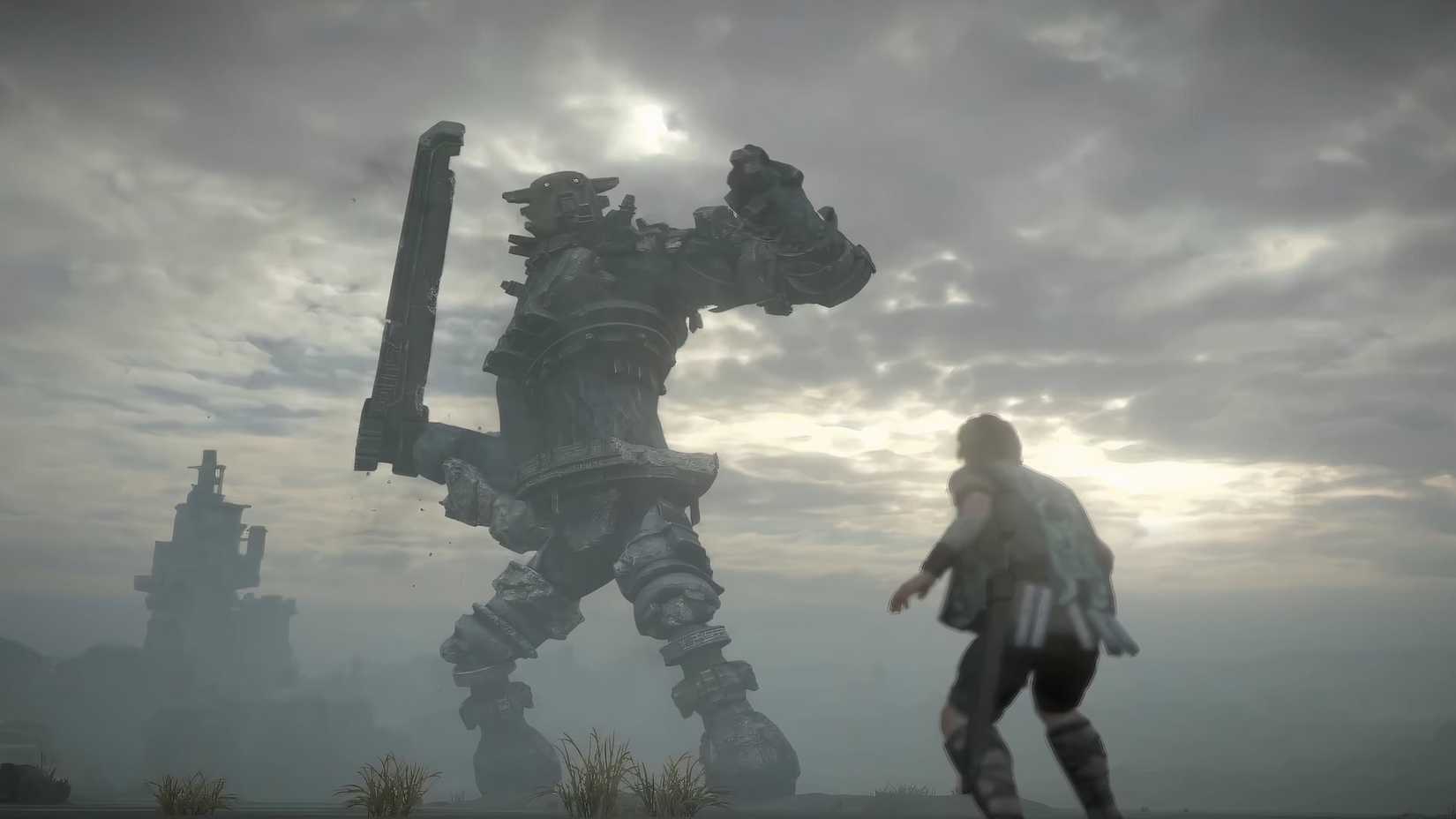 Colossus attacking the protagonist in Shadow Of The Colossus.