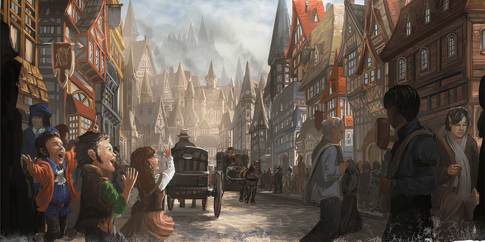 The streets of Waterdeep in Waterdeep: Dragon Heist in Dungeons & Dragons.