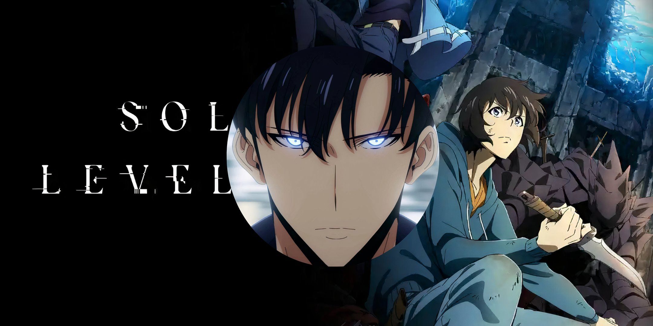 Sung Jinwoo in a circle with a background from the anime show Solo Leveling.