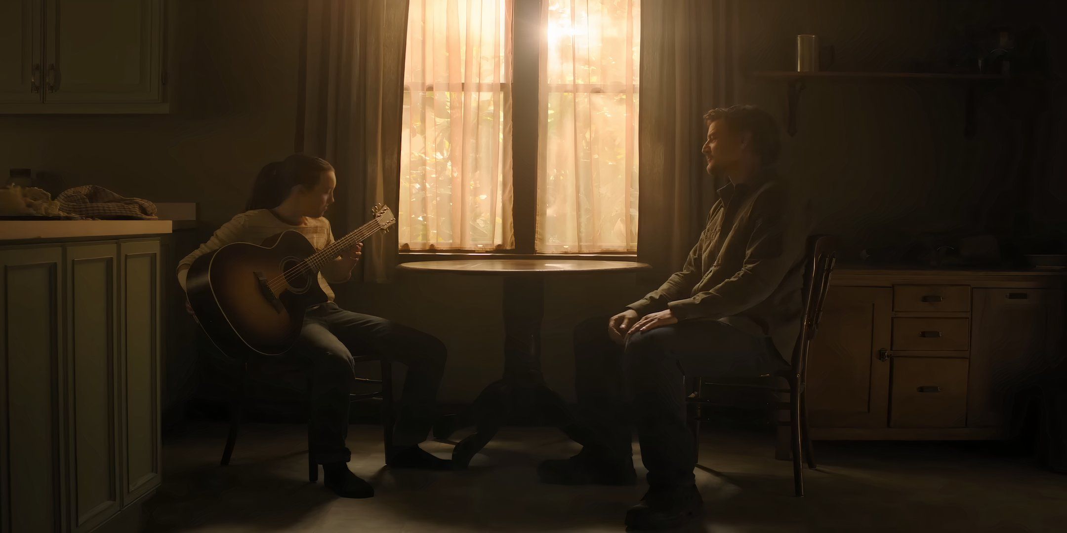 ellie playing guitar for joel in the last of us season 2.