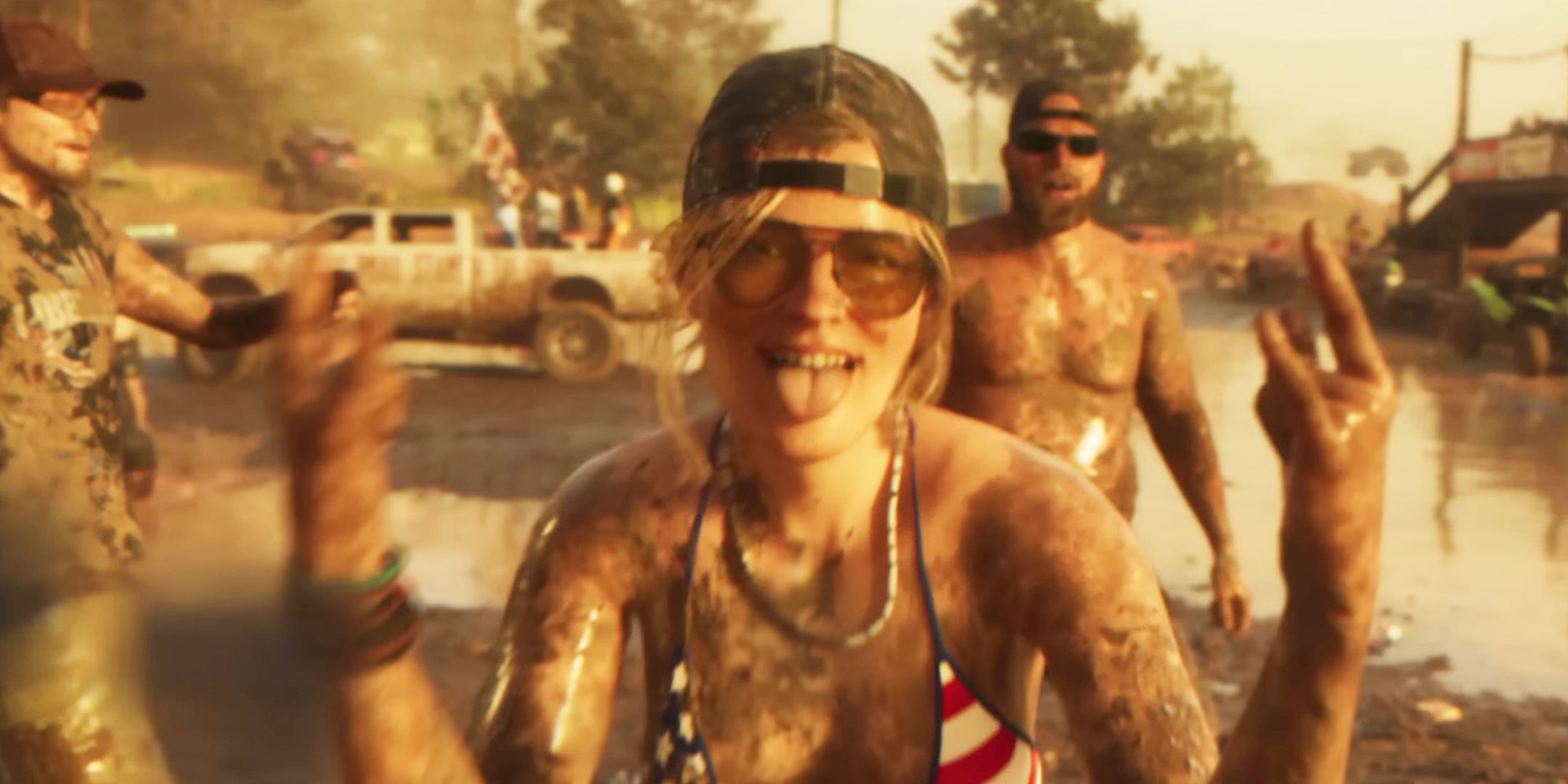GTA 6 Developers Always Knew The Game Was Going To Be Delayed Girl Covered In Mud Posing For The Camera With Metal Hand Signs In Gta 6 