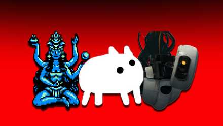 Characters from Isles Of Sea And Sky, Baba Is You and Portal.