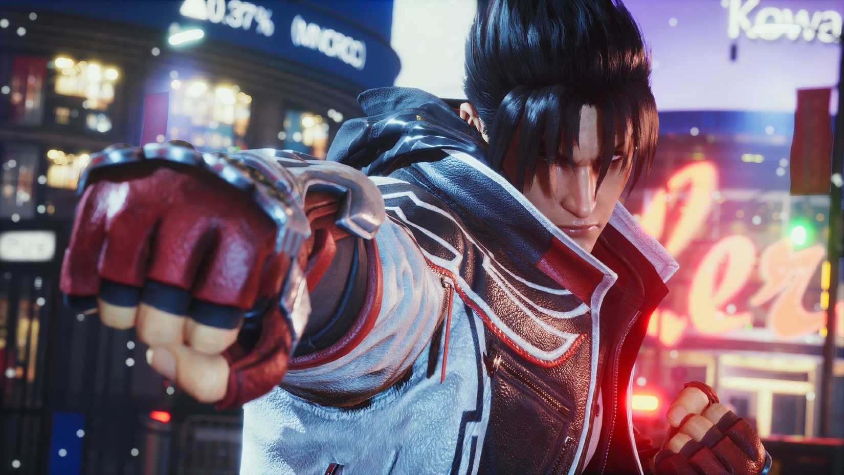 Jin Kazama punching the camera in Tekken 8.