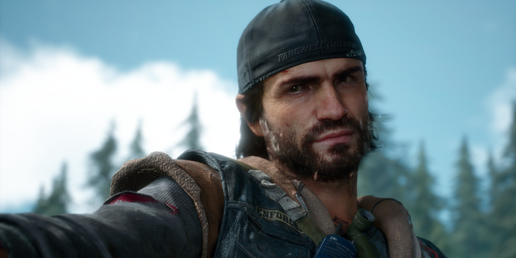 An upclose of Deacon in a forest in Days Gone Remastered.