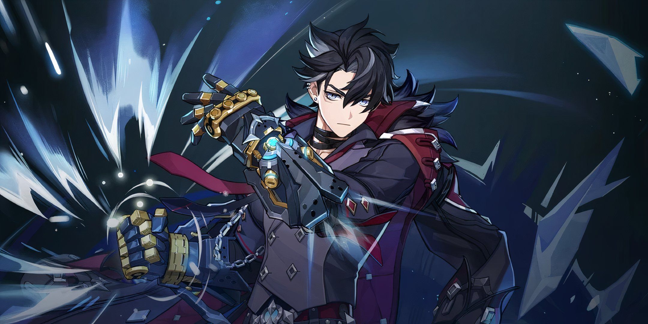 Wriothesley from Genshin Impact charging up an icy punch.