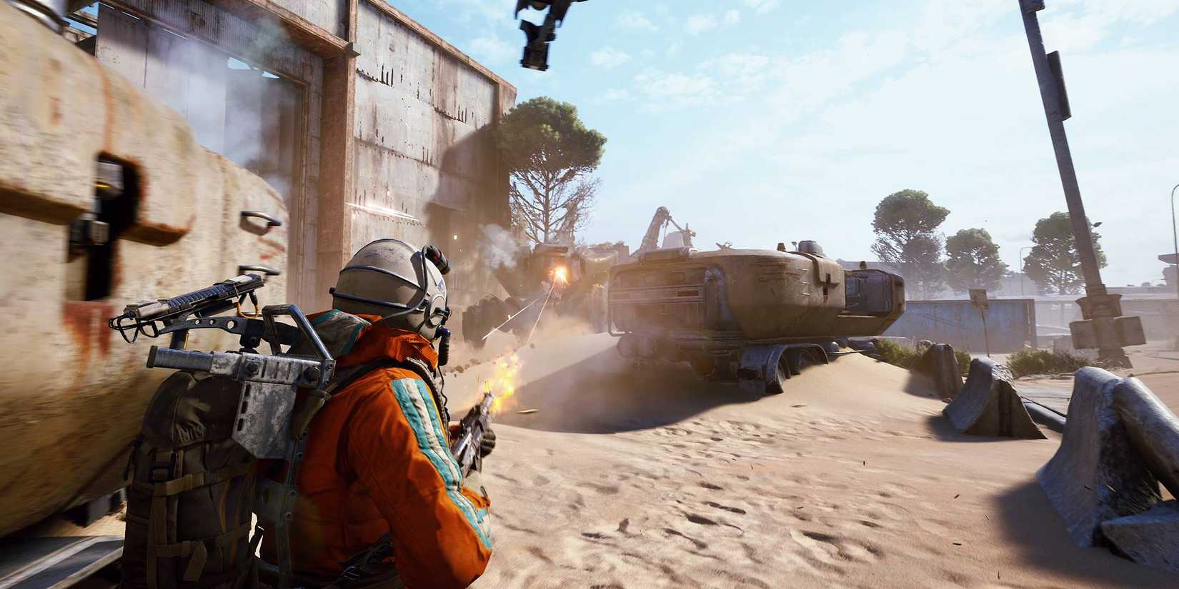 Arc Raiders - fighting a bastion, a large four-legged robot.