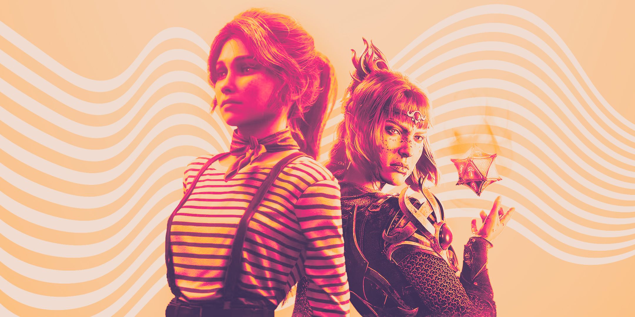 Maelle from Clair Obscur: Expedition 33 and Shadowheart from Baldur's Gate 3 standing back to back.