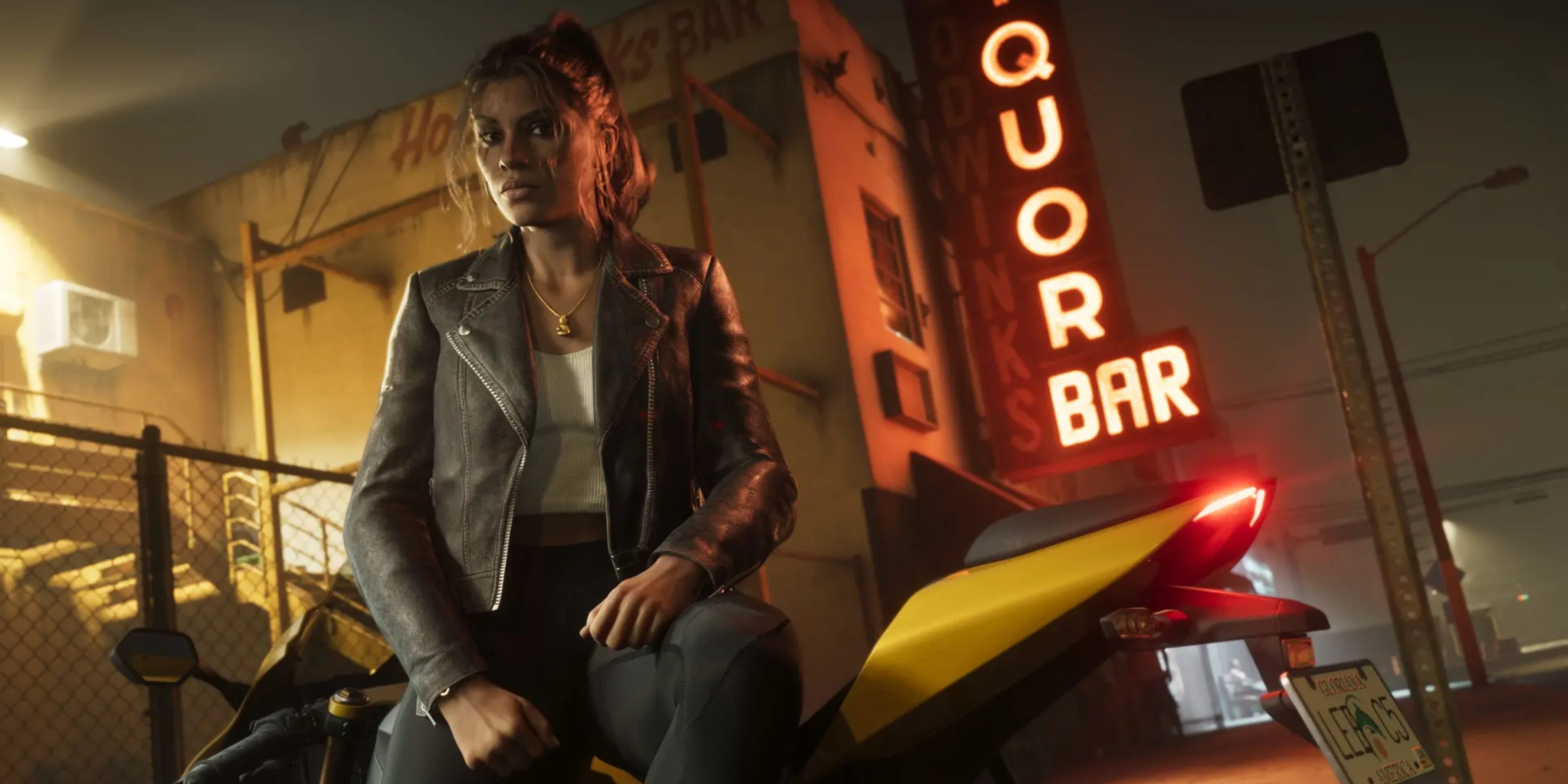 lucia sitting on a bike in gta 6.