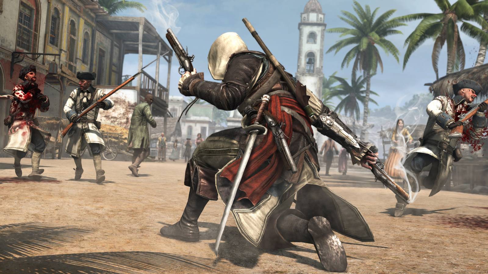 edward kenway fighting pirates in assassins creed black flag.