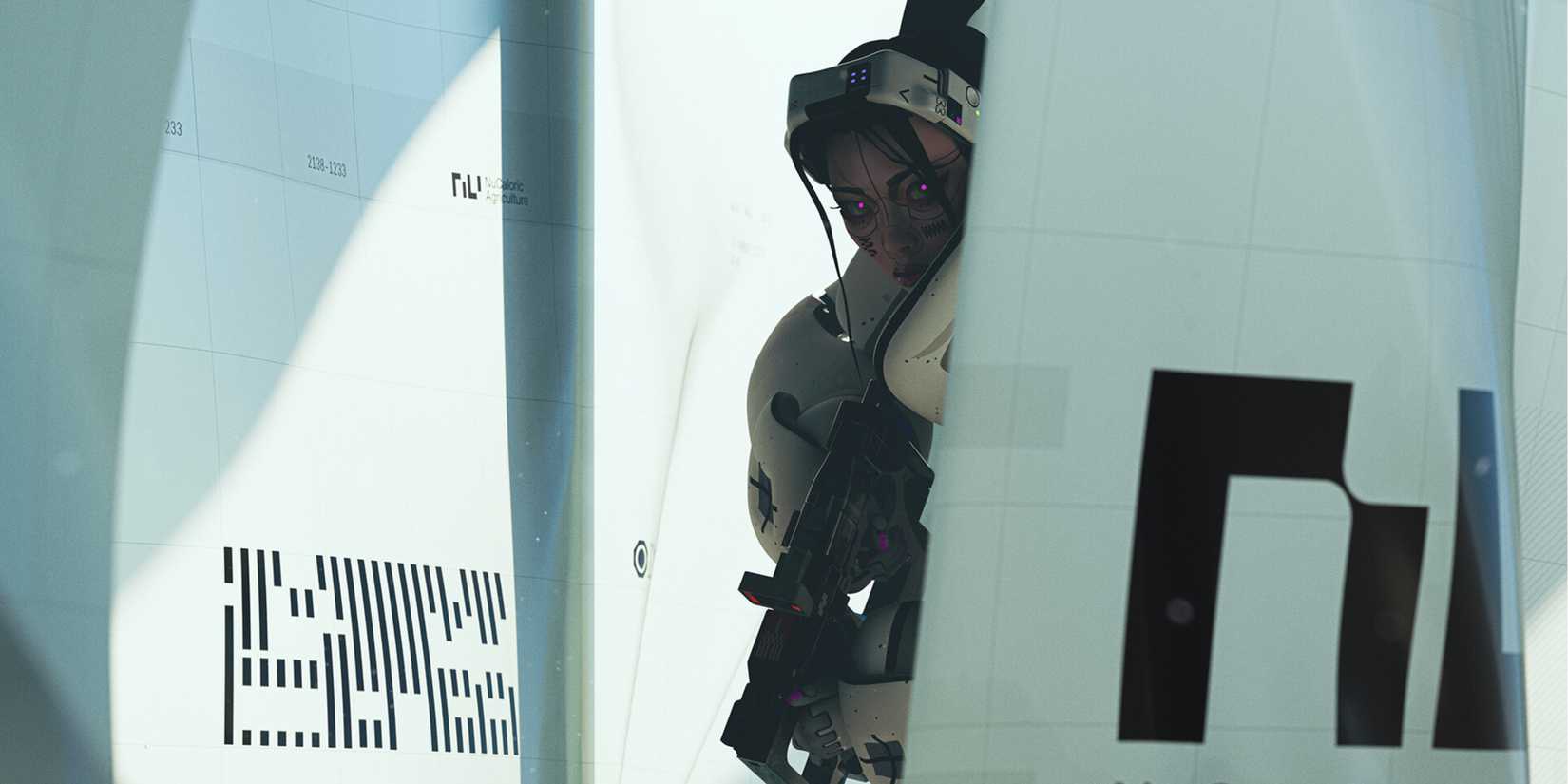 The marathon player holding firearms and hiding in the corner.