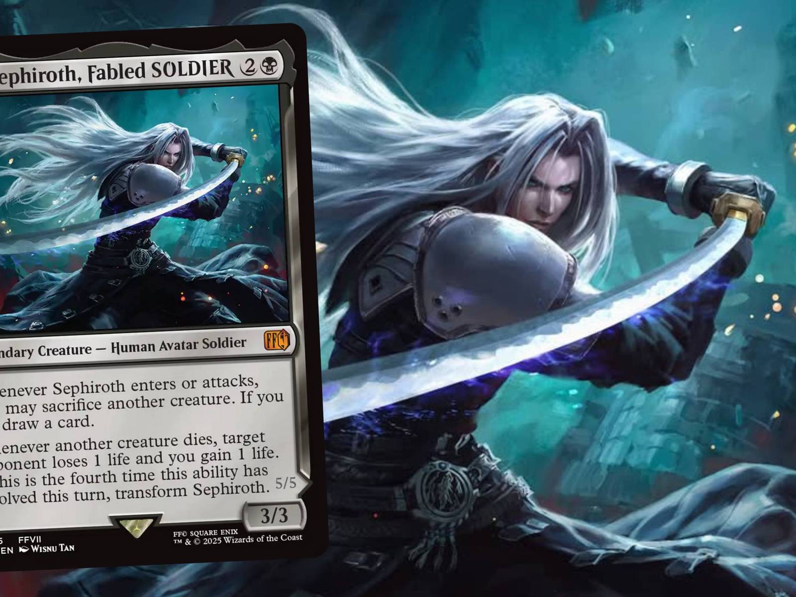 mtg sephiroth art card Sephiroth, Fabled SOLDIER Commander EDH 100 Magic Cards Custom Moonveil Games transform Sephiroth New Sephiroth and Cloud art
