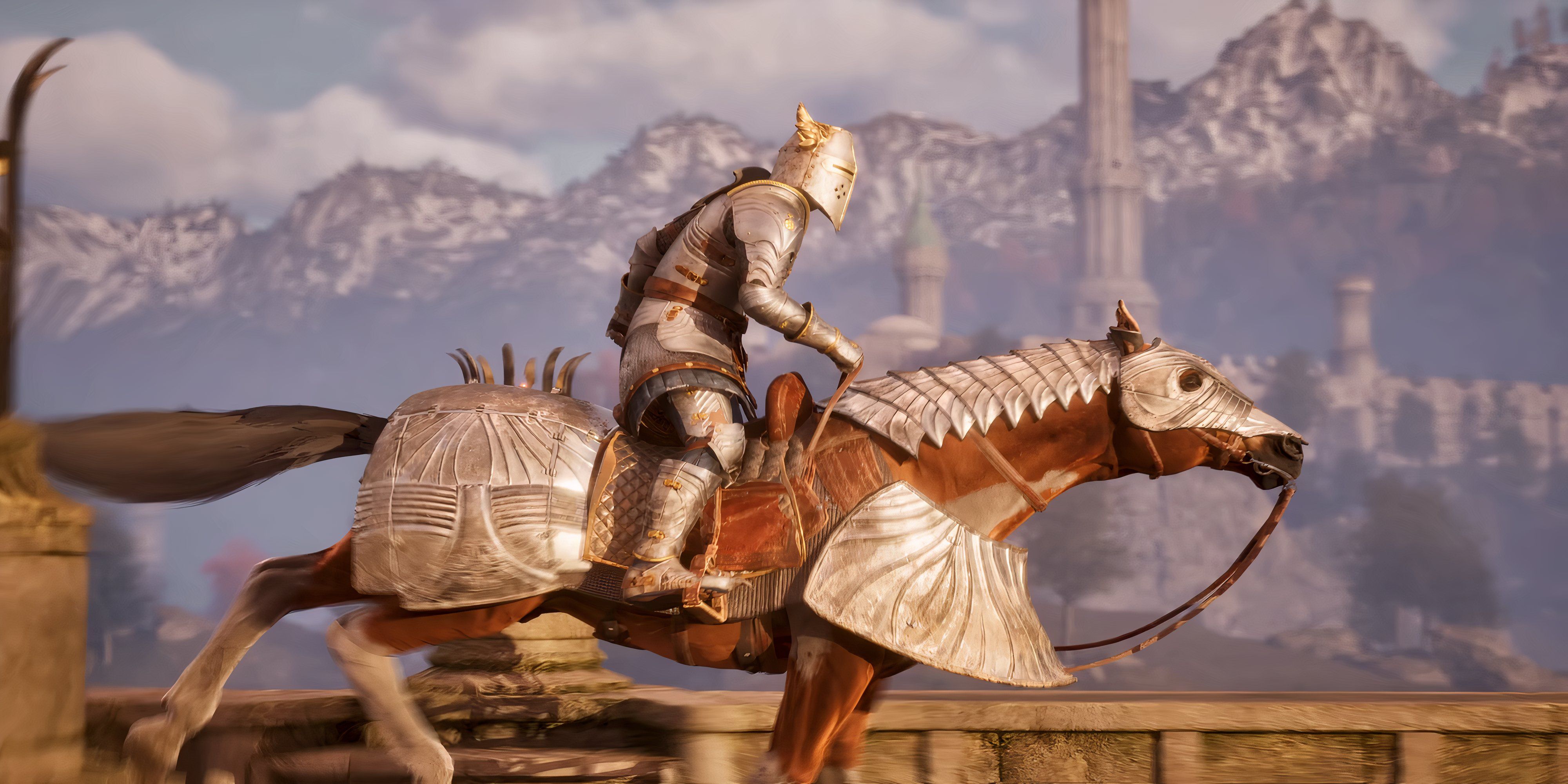 oblivion remastered player dashing on an armored horse