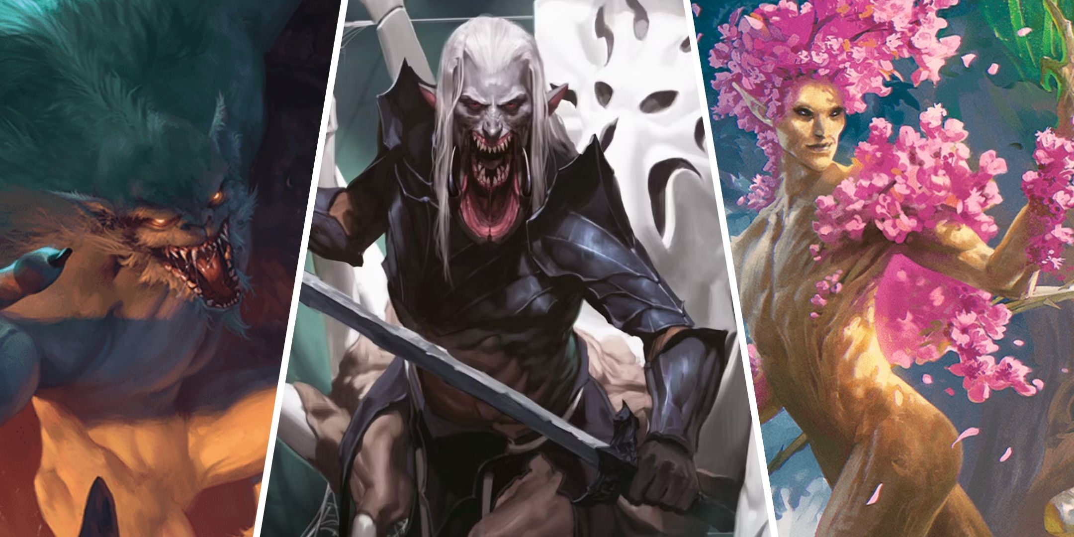 A quaggoth, a drider, and a dryad, from Dungeons & Dragons (DND).