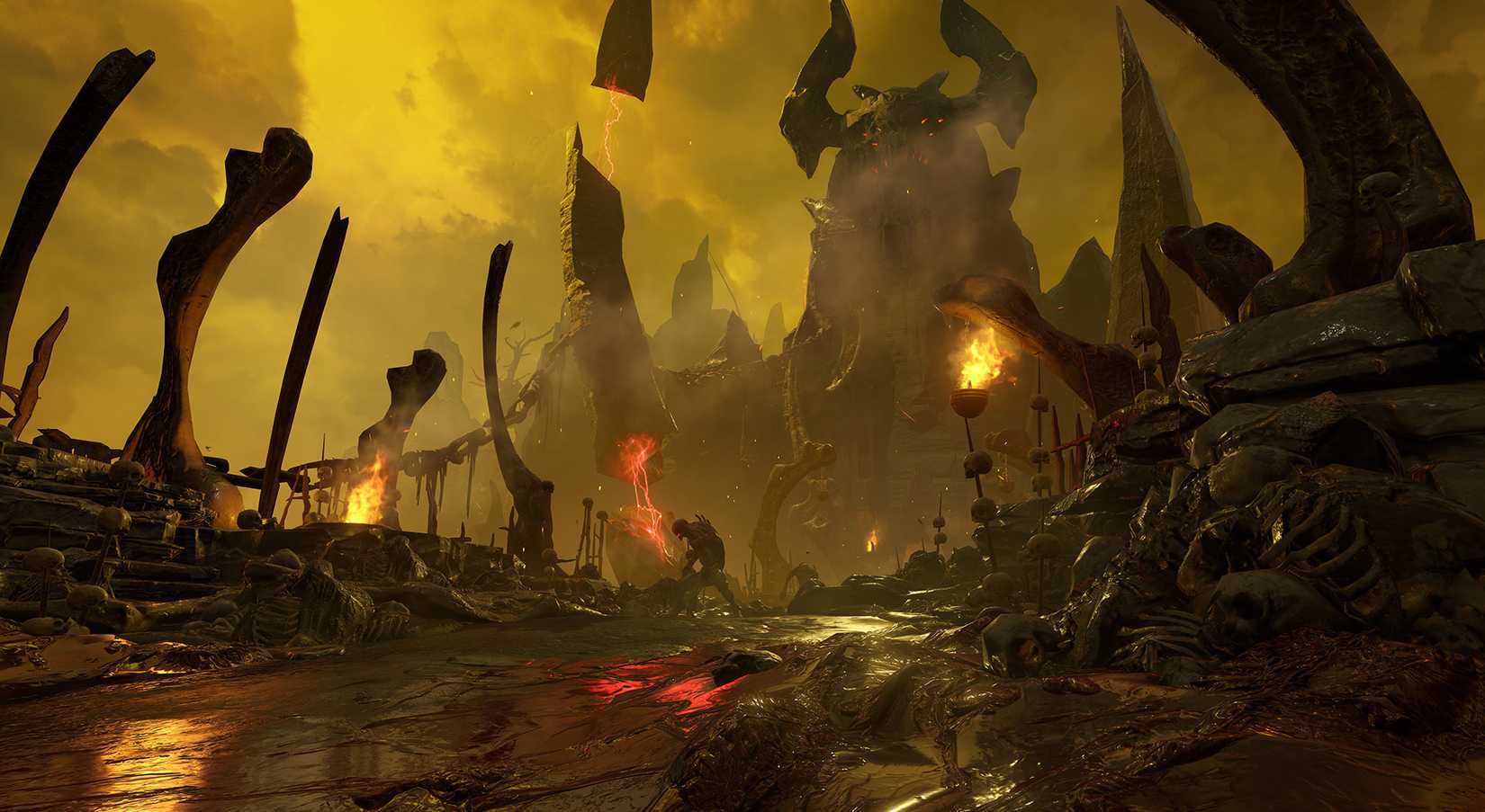 A landscape shot of hell from id software's Doom. 