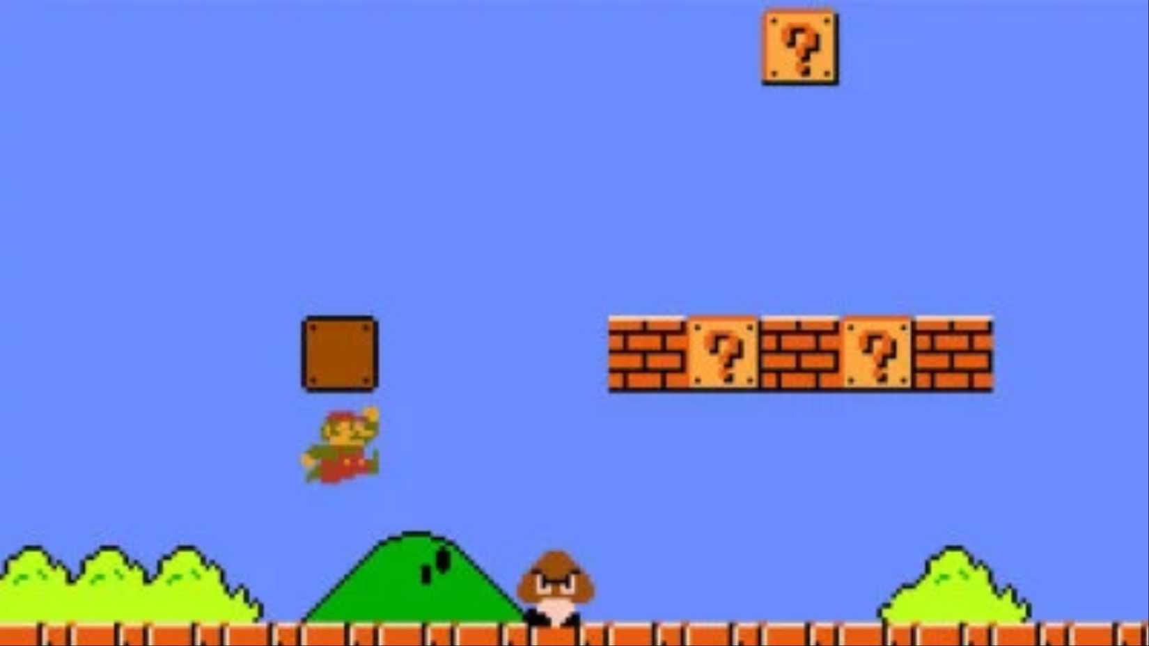 Mario hit the first block of the question mark in the world 1-1 when Goomba approached him in Super Mario Bros.