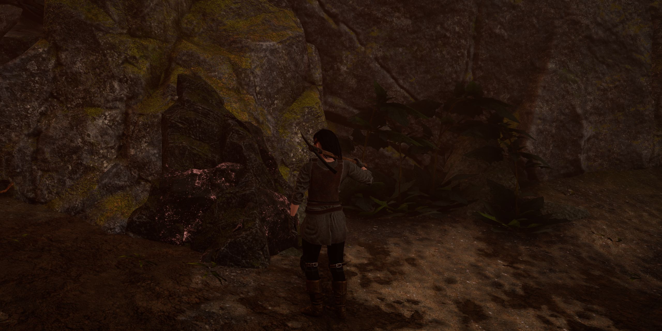 Character looking at an ore vein in Tainted Grail: The Fall Of Avalon.