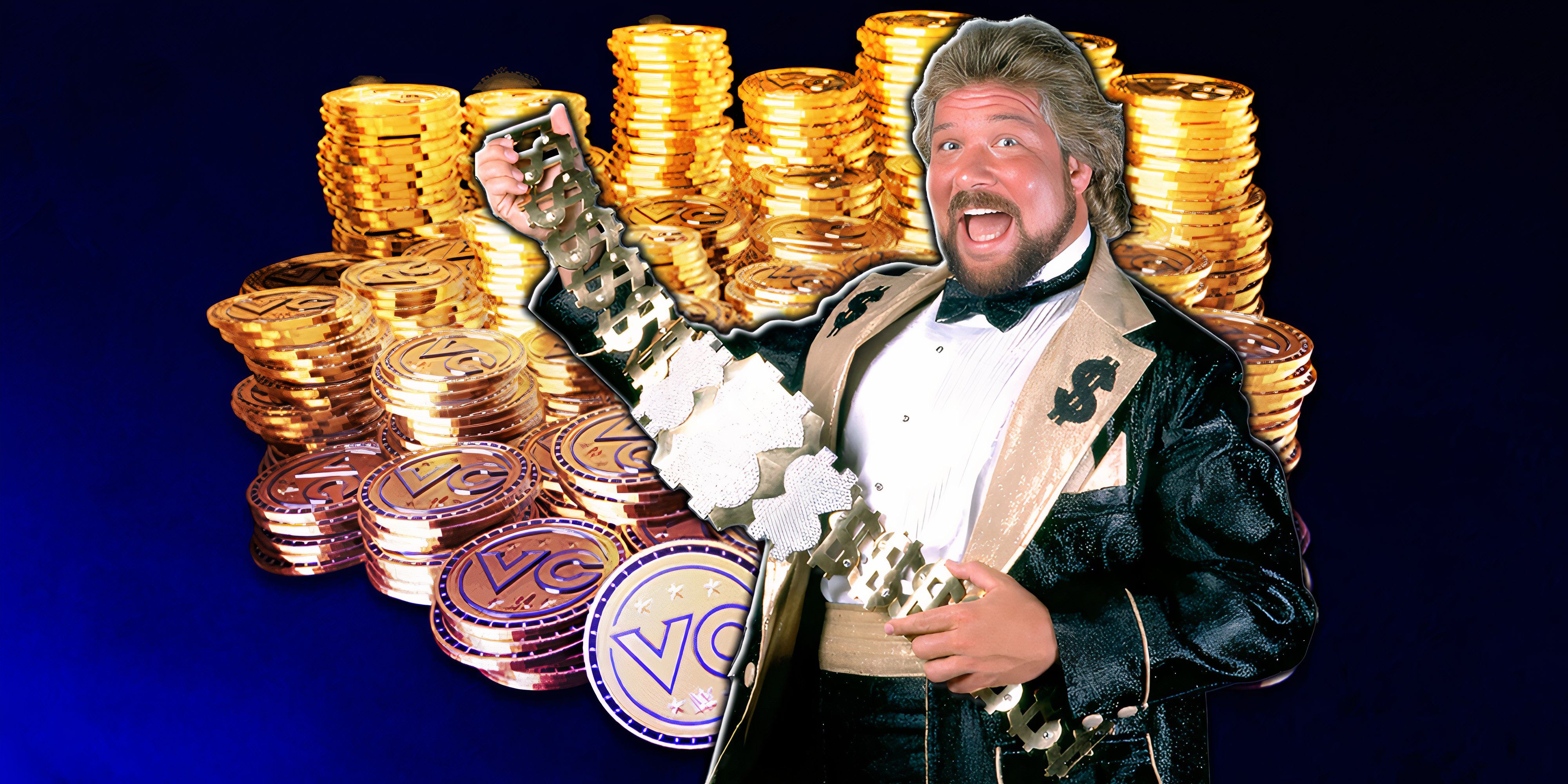 'Million Dollar Man' Ted Dibiase with his championship.