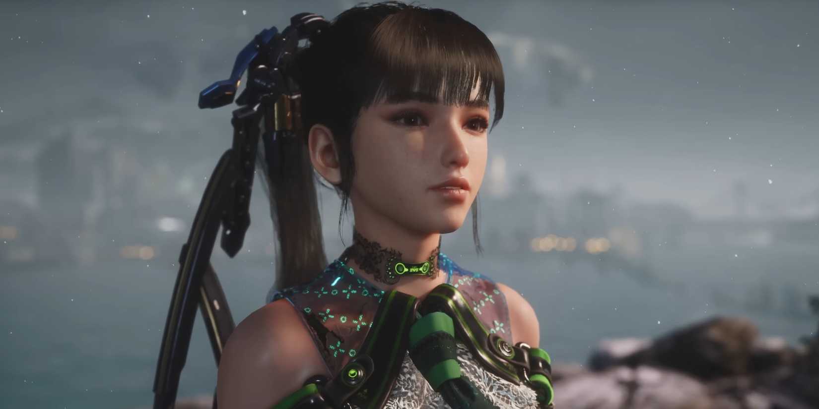 A close up of Eve from Stellar Blade