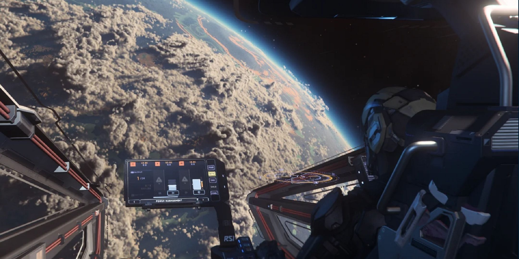 Jogador observando um planeta em Star Citizen.