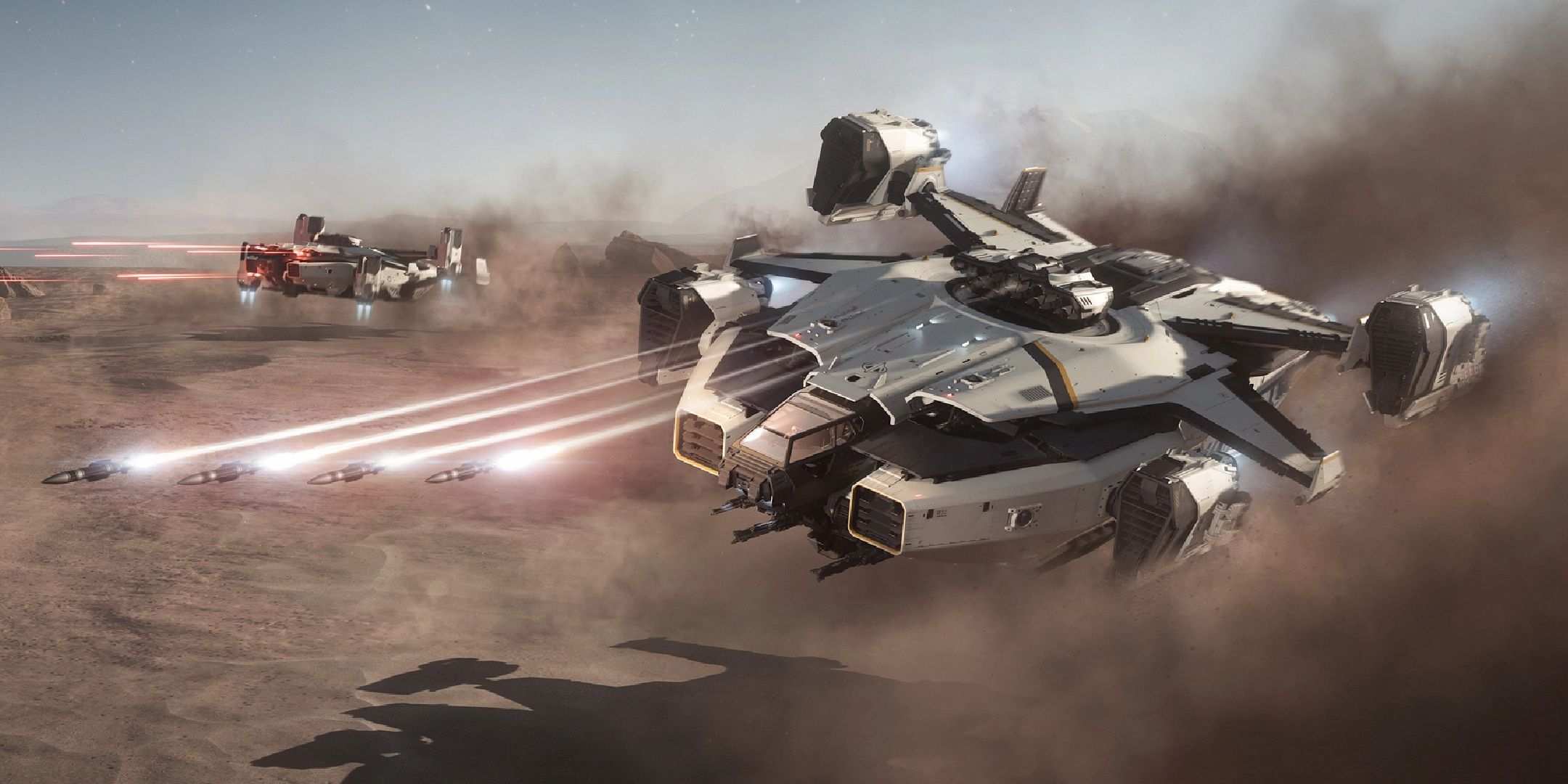 Nave espacial disparando em Star Citizen.