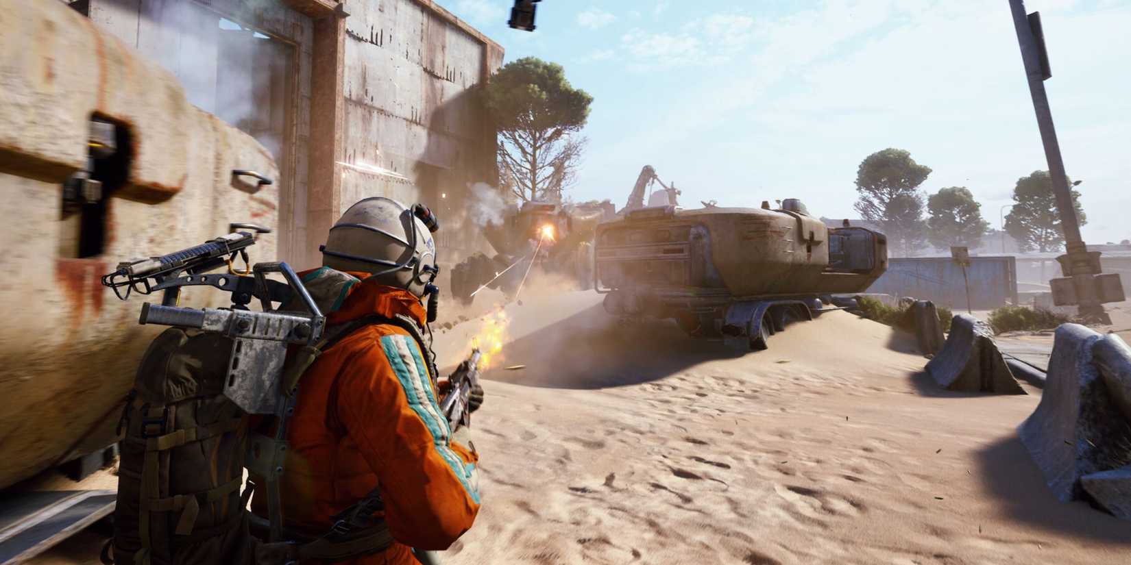 Screenshot from Arc Raders showing a character shooting at a robot.