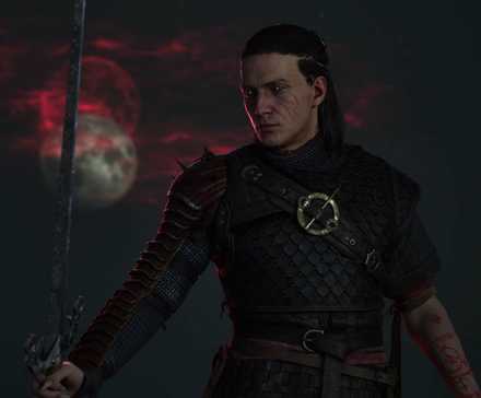 Blood of Dawnwalker Coen Standing In Front Of Moon