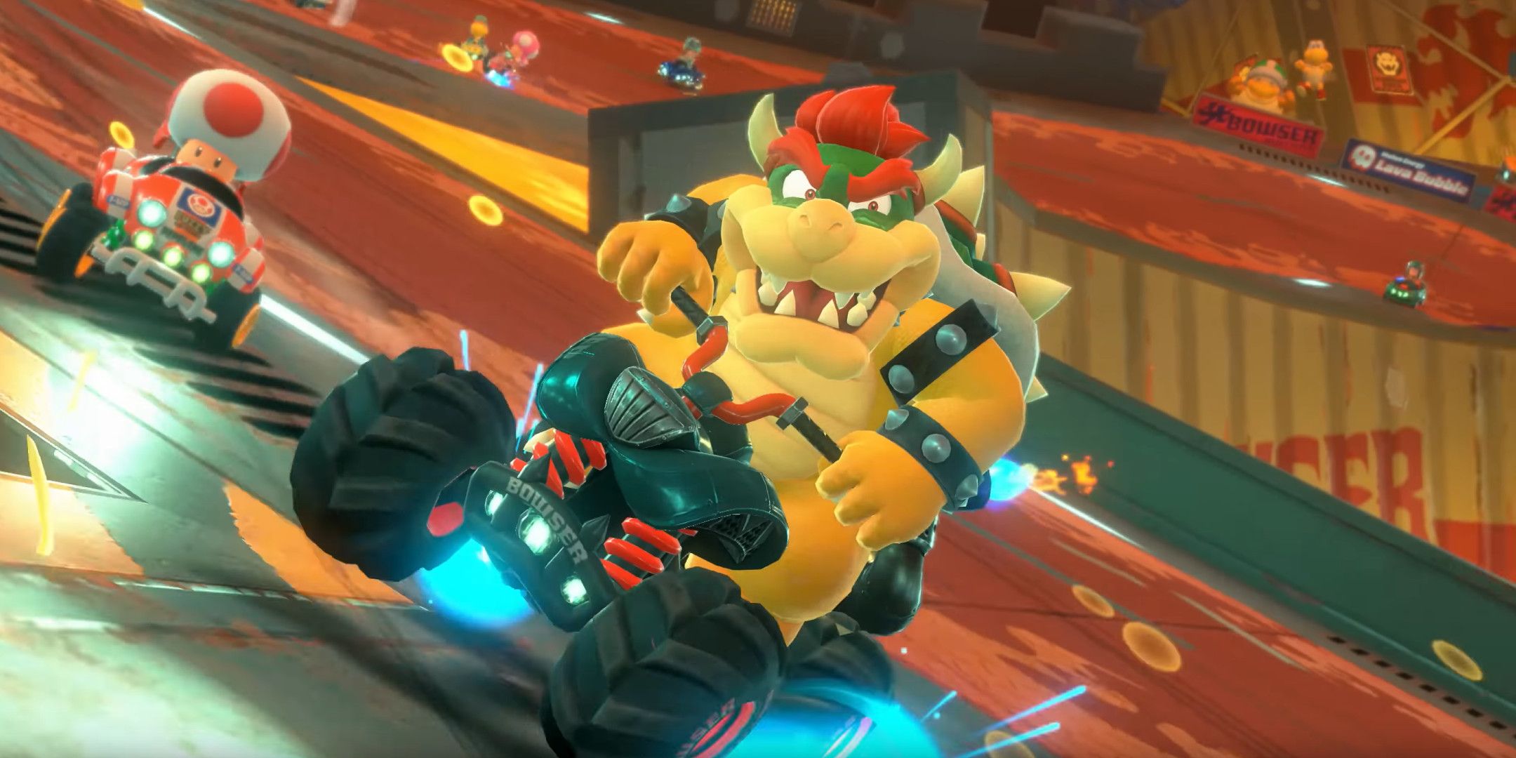 Bowser drifting in Mario Kart World