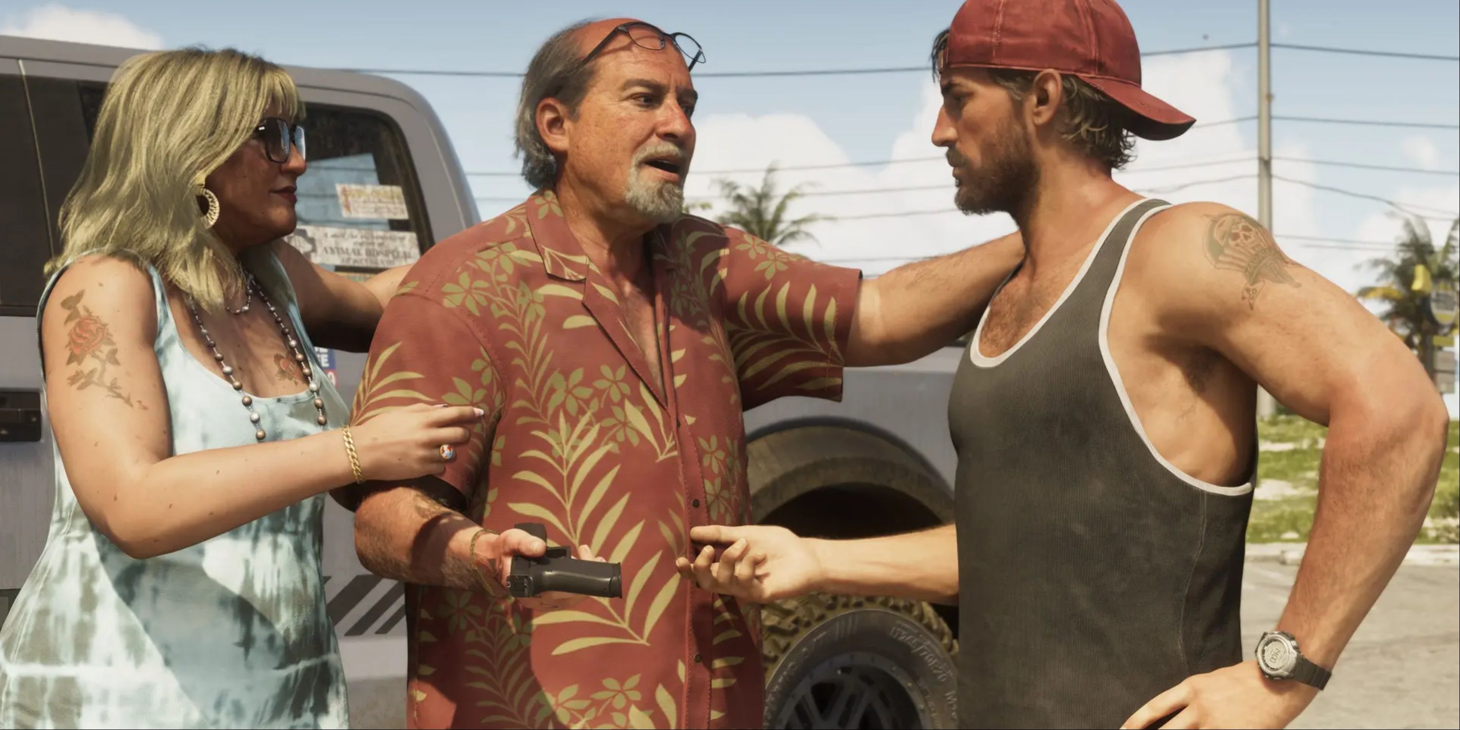 Cena de GTA 6 com personagens principais