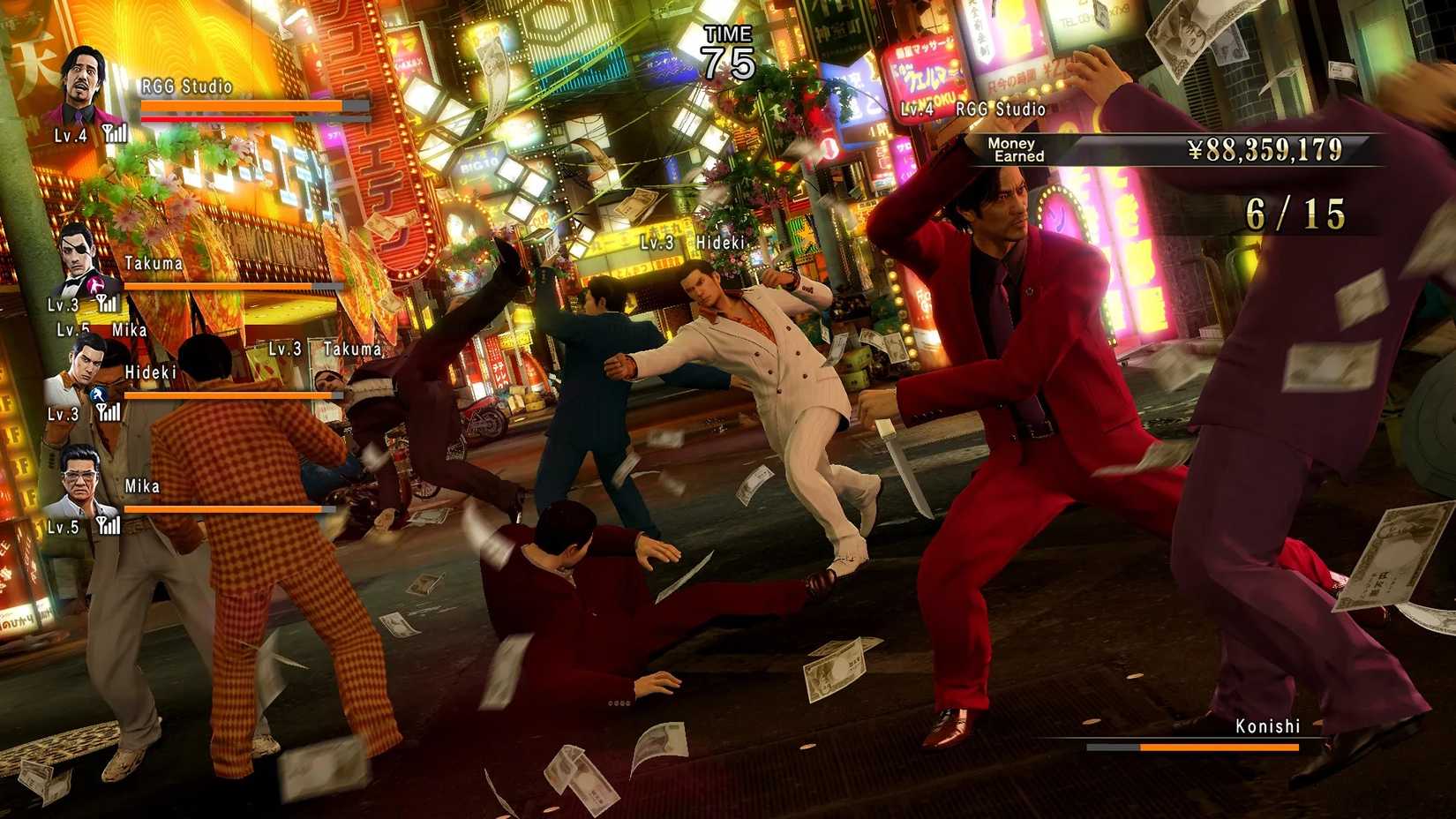 Red district style fighting figures in Yakuza 0 Director's Cut.