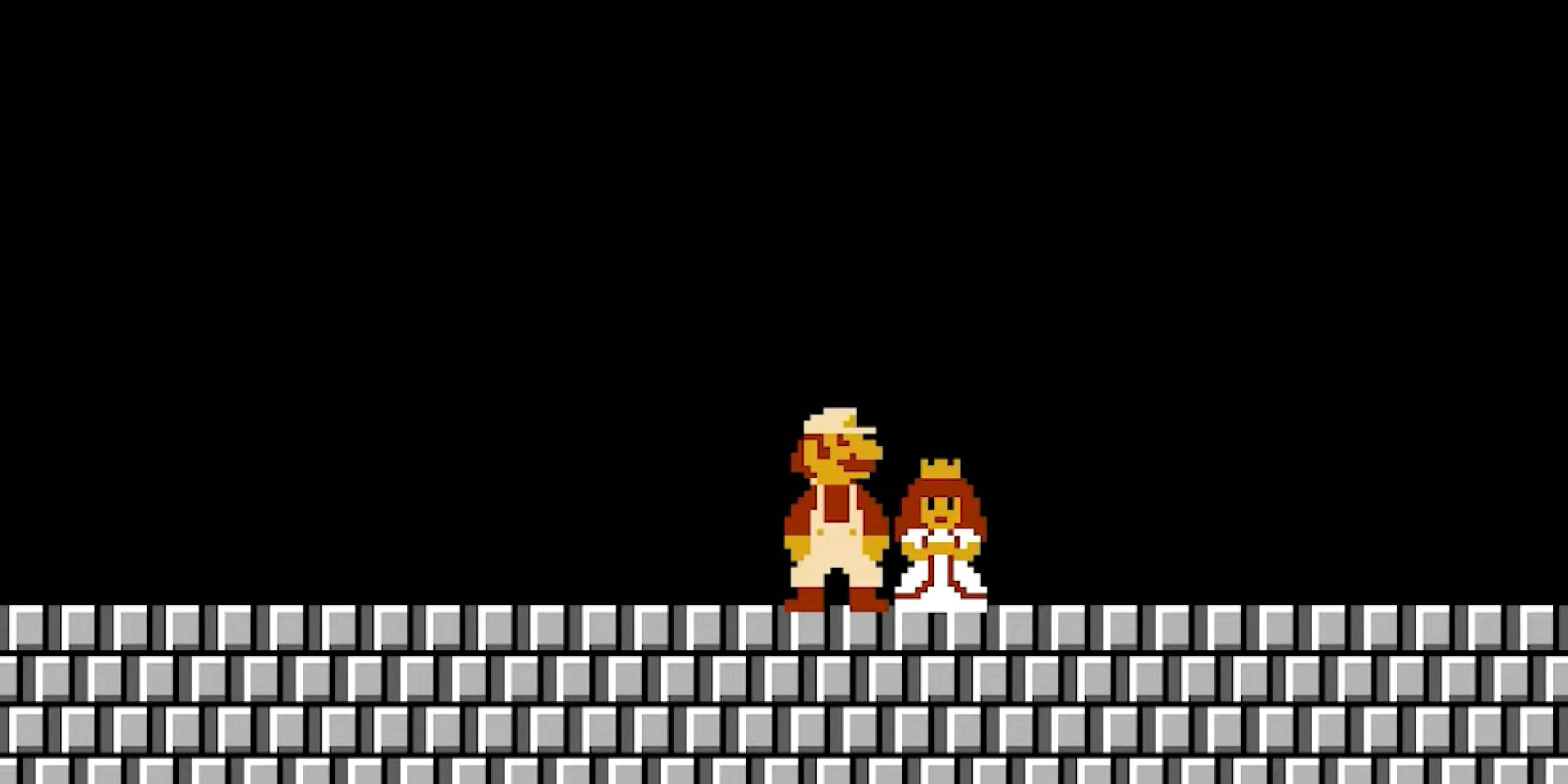 Mario and Princess Peach next to each other in Super Mario Bros Lost Levels.