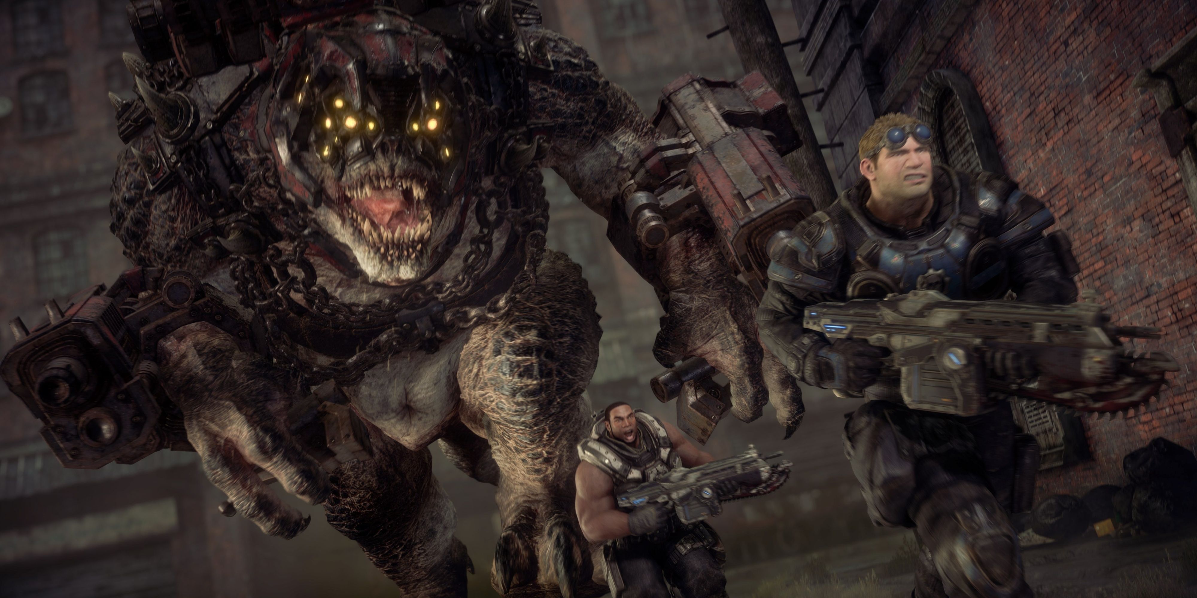 a monster chasing marcus fenix in gears of war reloaded.