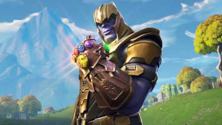 thanos using the infinity gauntlet in fortnite.
