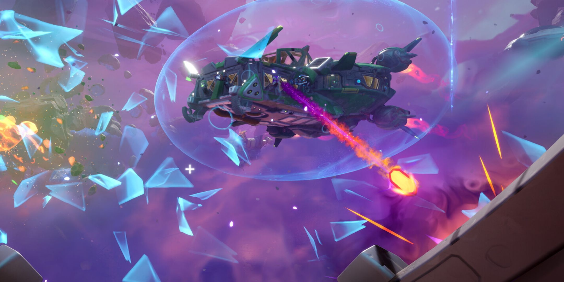 A ship from Wildgate firing a laser at another ship, cracking their windows.