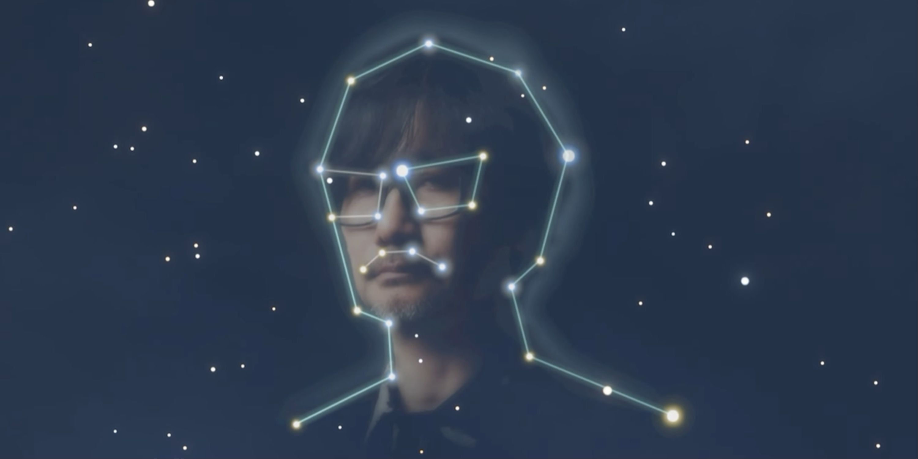 Hideo Kojima como uma constelação no céu noturno em Death Stranding 2