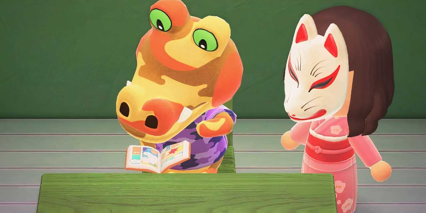 A villager looks over Sly's shoulder in Animal Crossing New Horizons.