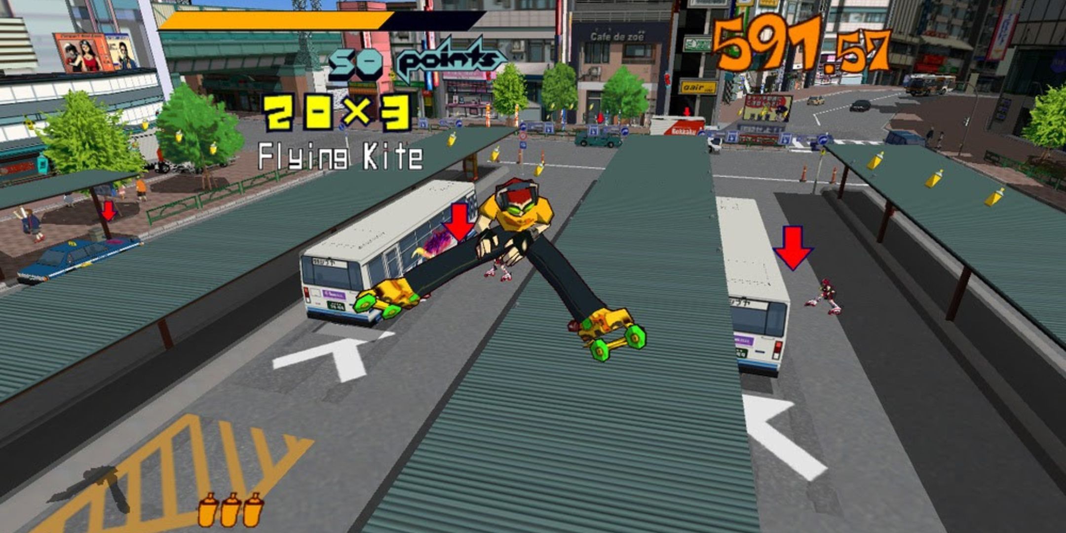 Personagem realizando manobra em Jet Set Radio