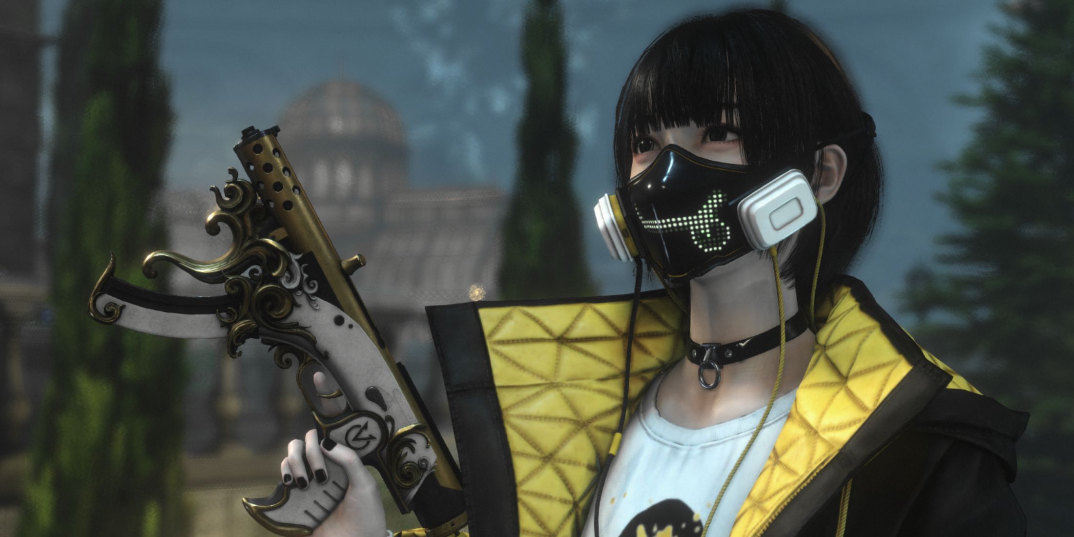 A character holding a gun in Killer Inn.