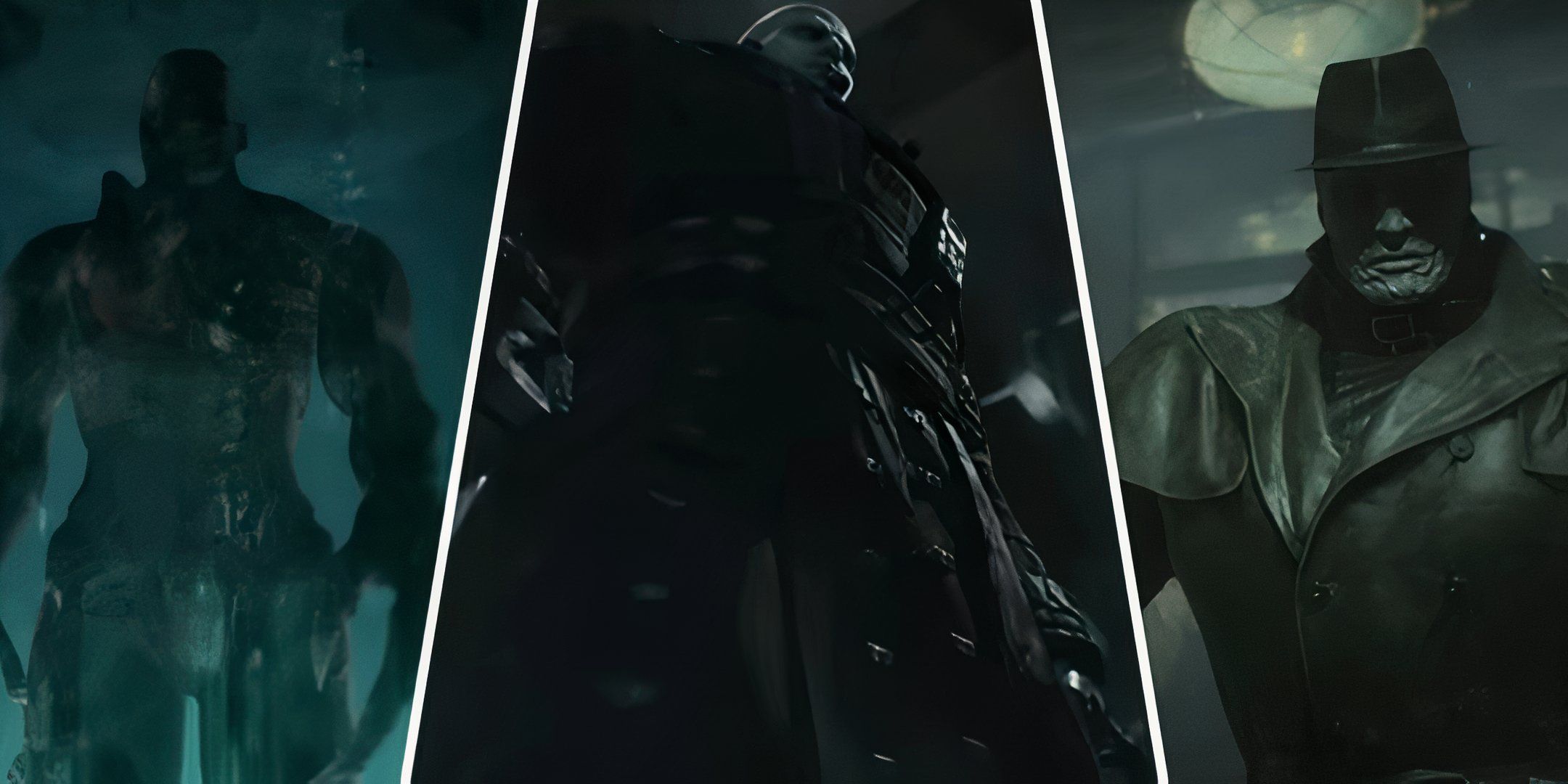 The Tyrant from Resident Evil Remake, Mr. X from Resident Evil 2 Remake and the Goliath Tyrants from Resident Evil Damnation.