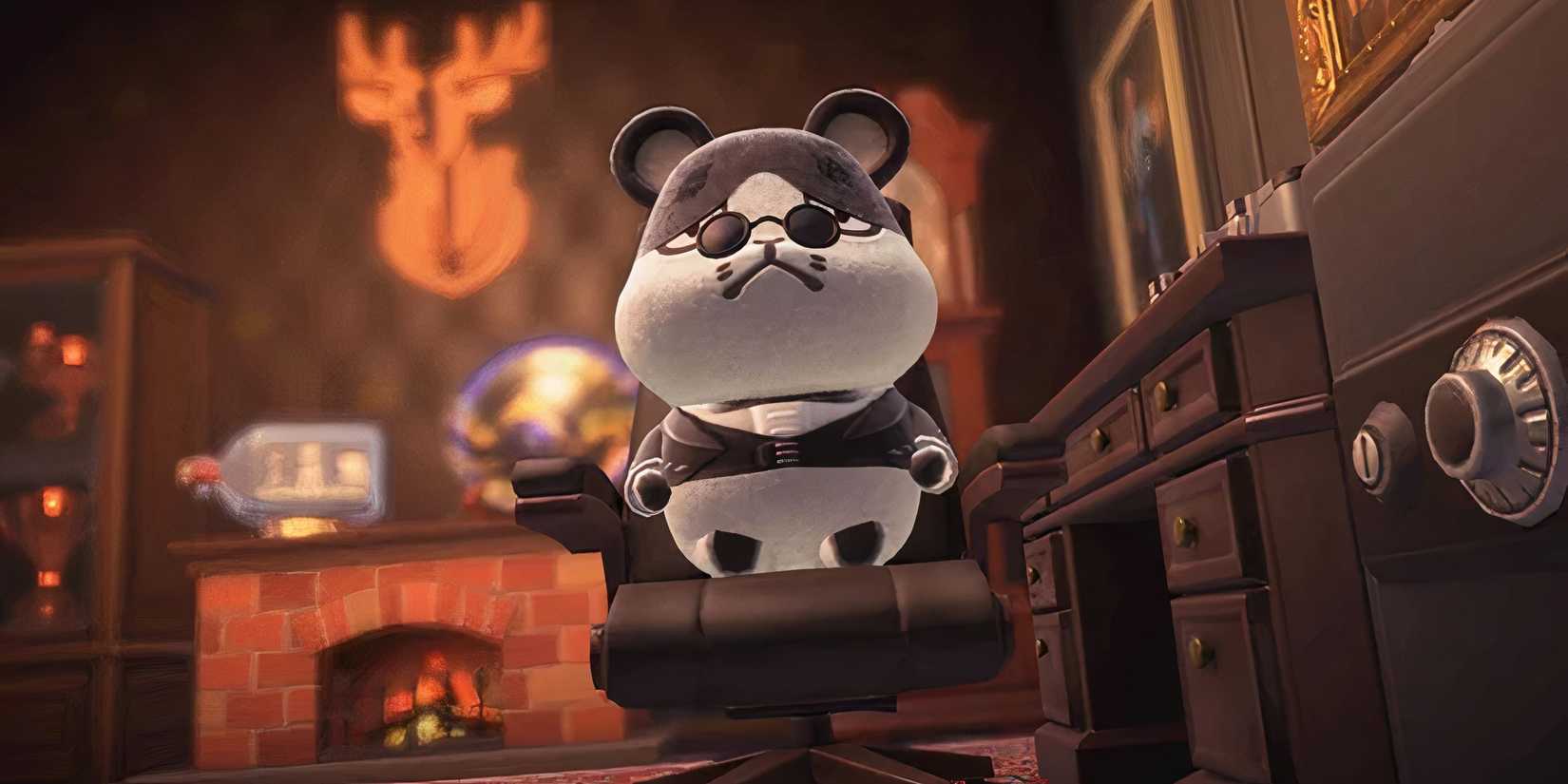 Marlo sits in a chair beside a safe in Animal Crossing New Horizons.