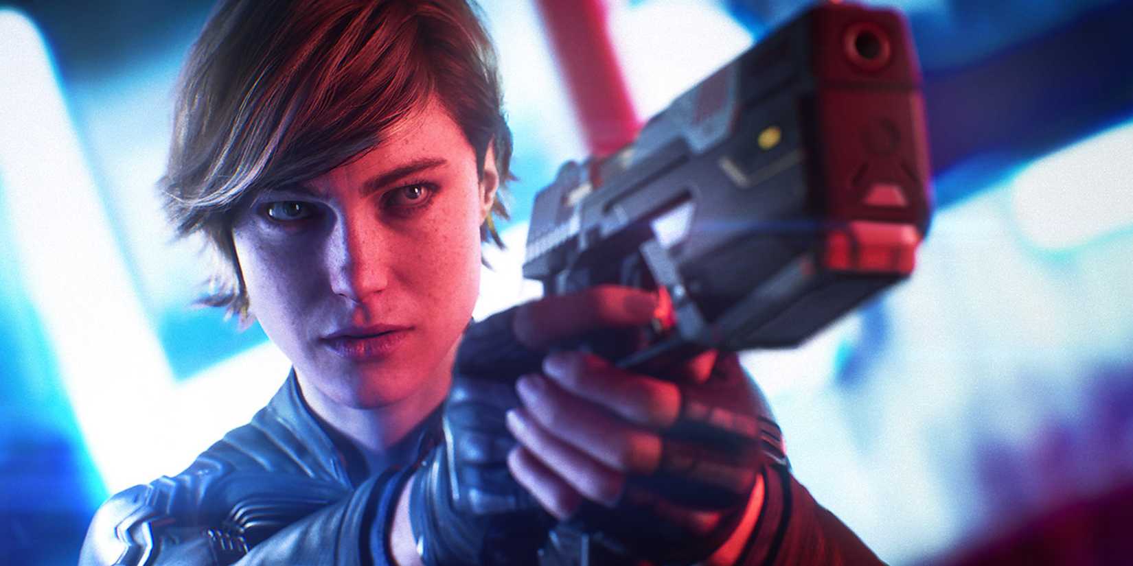 joanna dark holding her gun in the perfect dark reboot.
