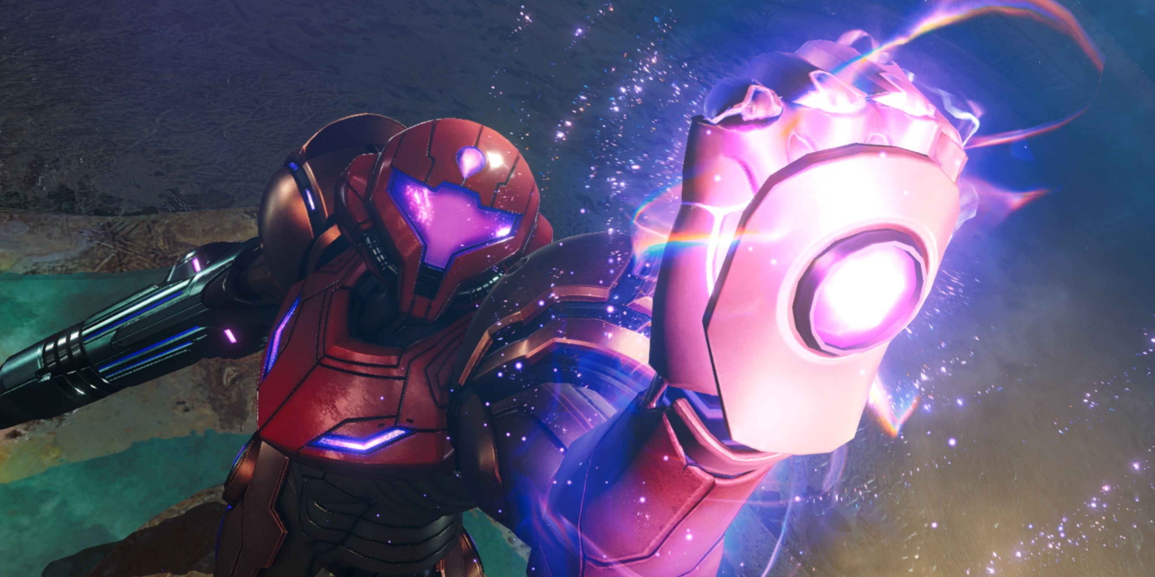 samus holding up her glowing fist in metroid prime 4.