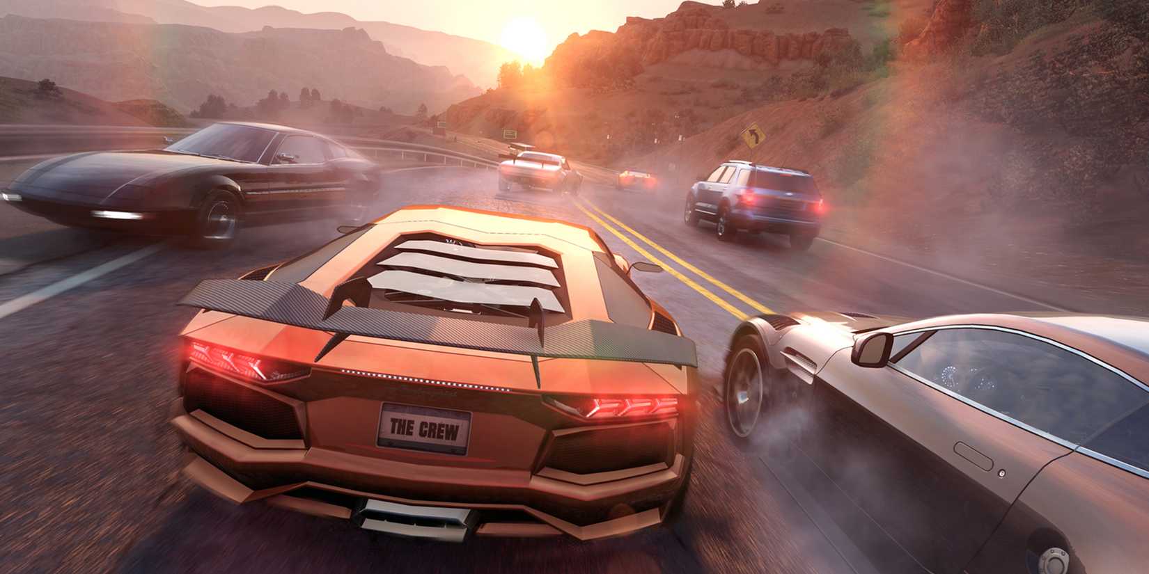 The Crew screenshot of multiple cars driving into oncoming traffic.
