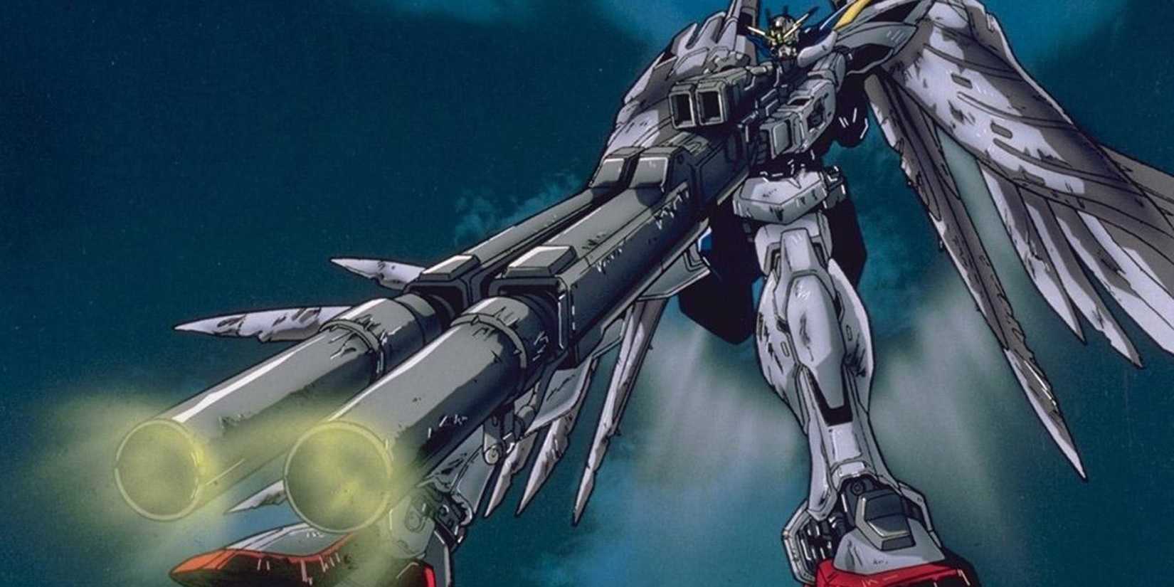 Wing zero that shoots his beam rifle in Gundam Wing: Endless Waltz.