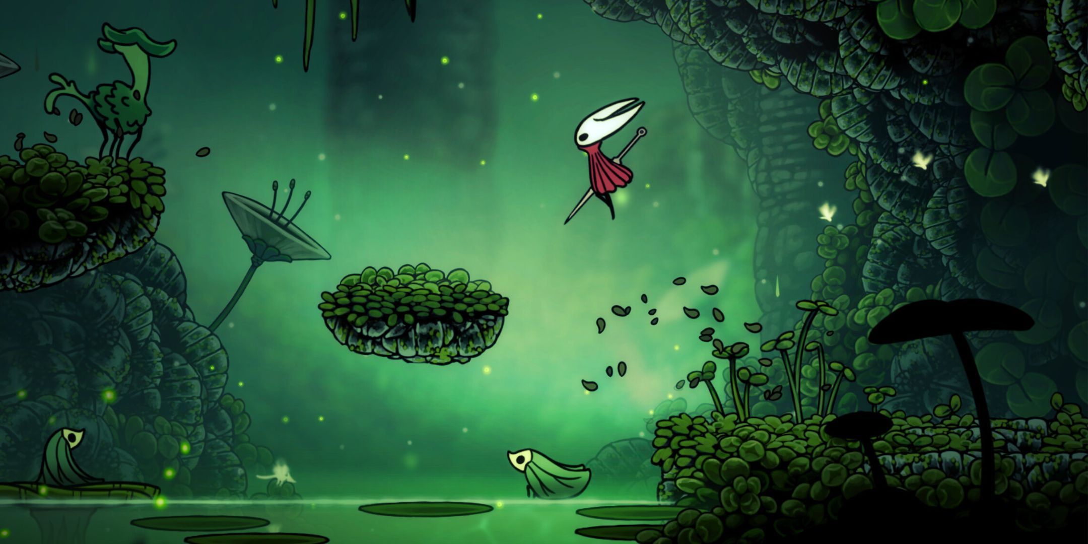 Hornet jumping in Hollow Knight: Silksong.