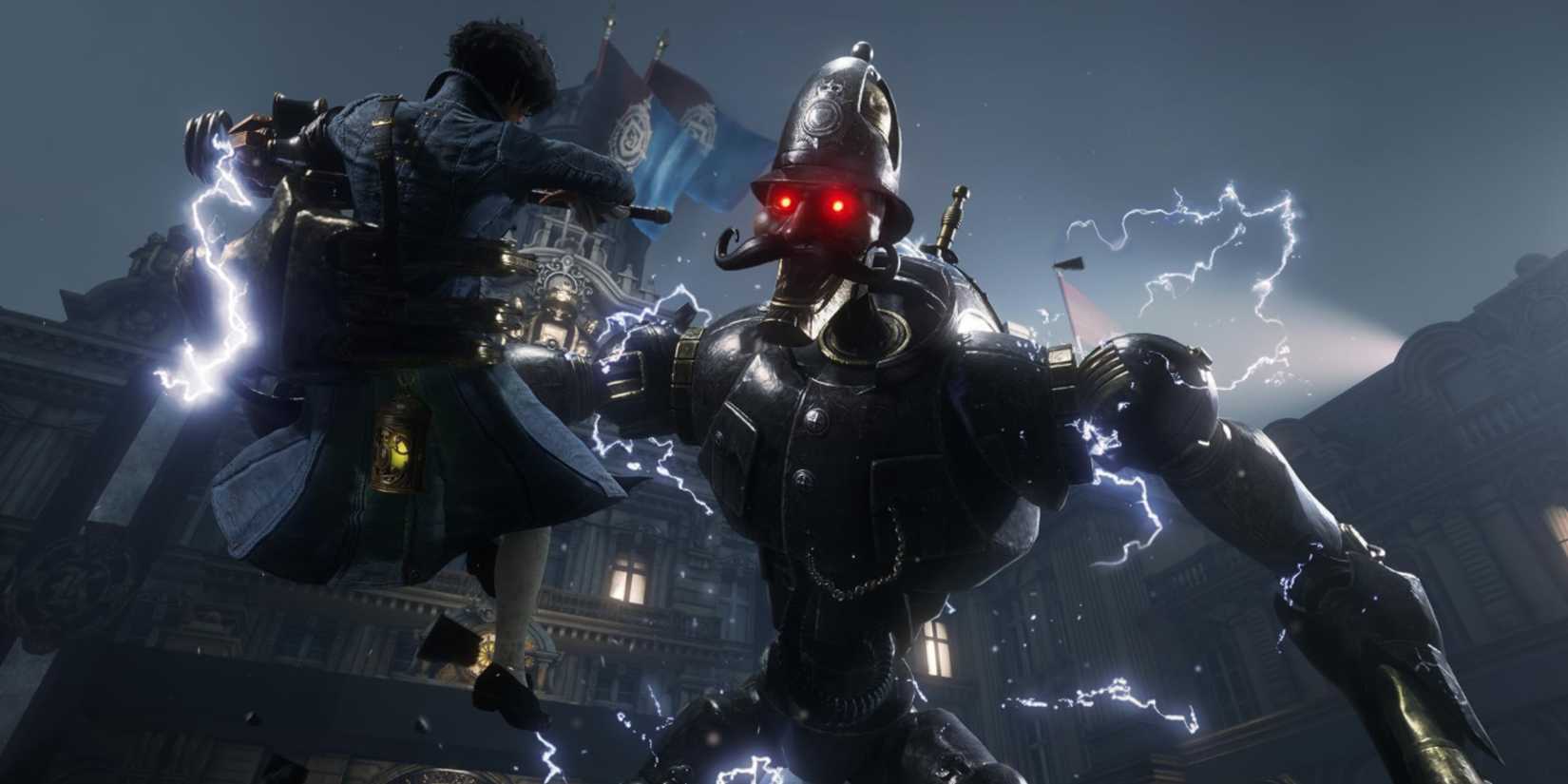 angry robot lifting pinocchio in lie p.