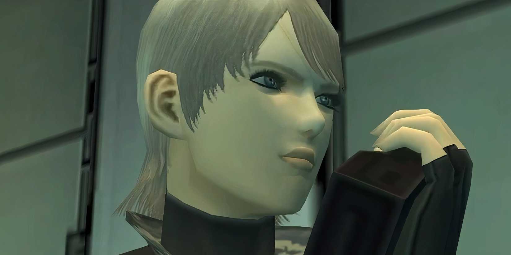 Olga Gurlukovich talks into a walkie talkie in Metal Gear Solid 2 Sons of Liberty