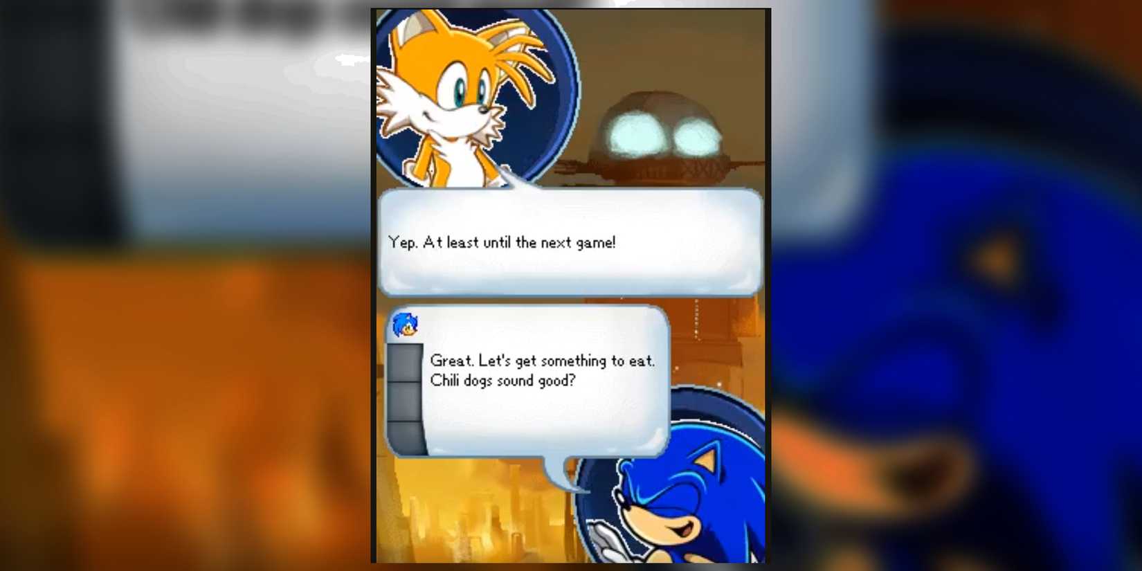 Sonic inviting Tails to dinner in Sonic Chronicles The Dark Brotherhood.