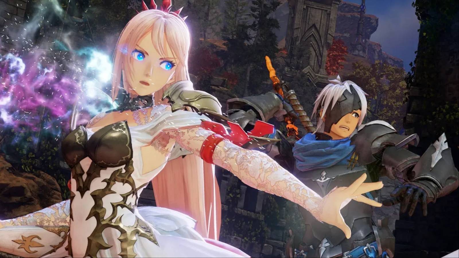 An image showing Shione and Alphen preparing their weapons for battle in Tales of Arise.